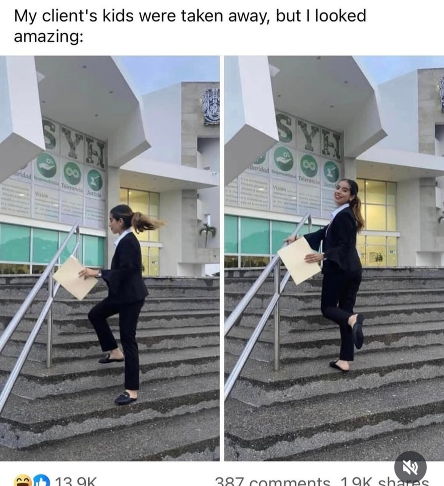 Her client lost custody but the outfit was winning - meme