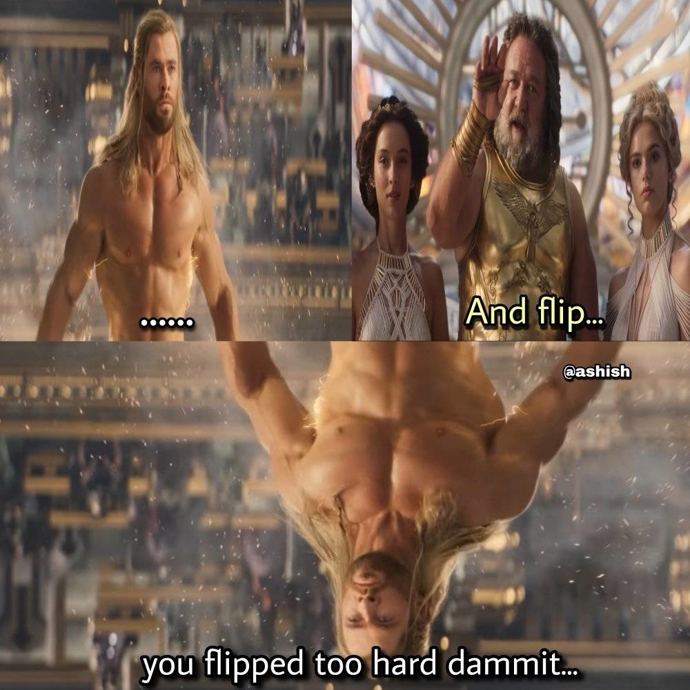 Zeus flipped Thor too hard - meme