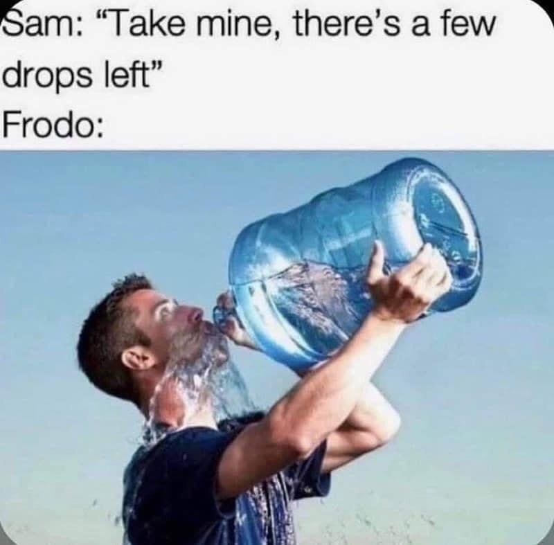 Frodo: Guess we're not all getting a refill - meme