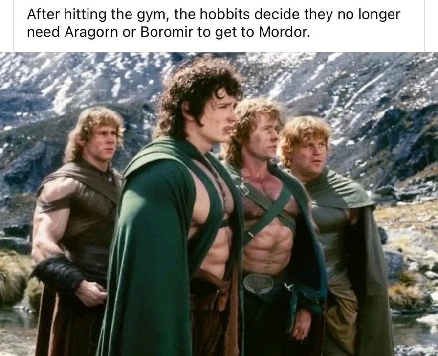 The hobbits hit the gym once and now Mordor is soloable - meme