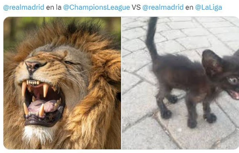 El Real Madrid en champions vs en la liga - meme