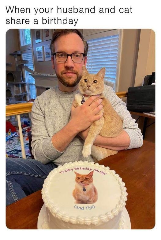 when your husband and cat share a birthday - meme