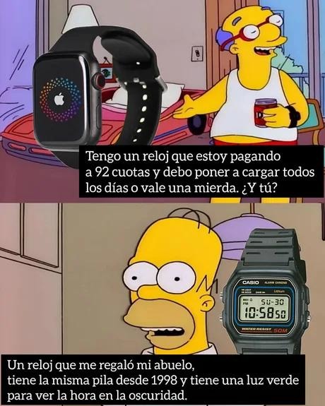mi reloj caro con 92 cuotas vs el Casio del abuelo que sigue vivo desde el 98 - meme