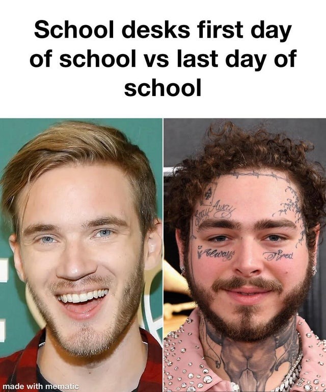 First day in college vs last day - meme