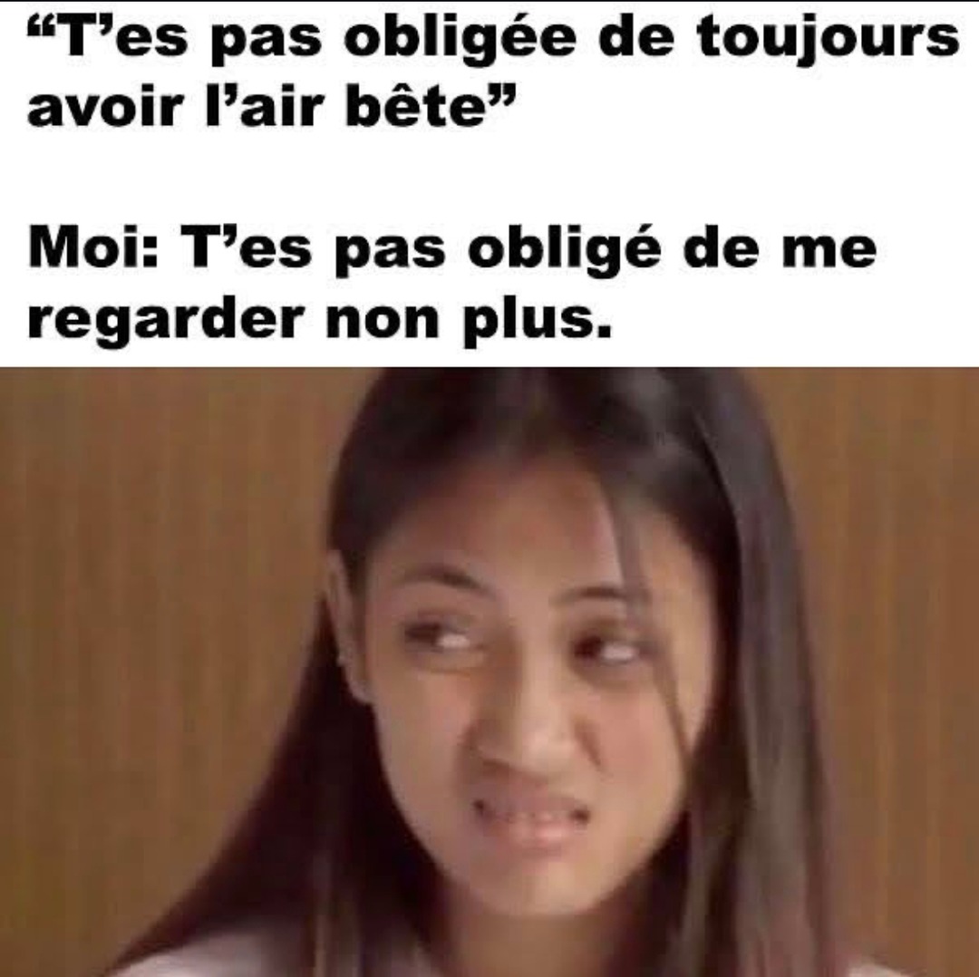 T’as pas à me regarder si j’ai l’air bête, frère - meme
