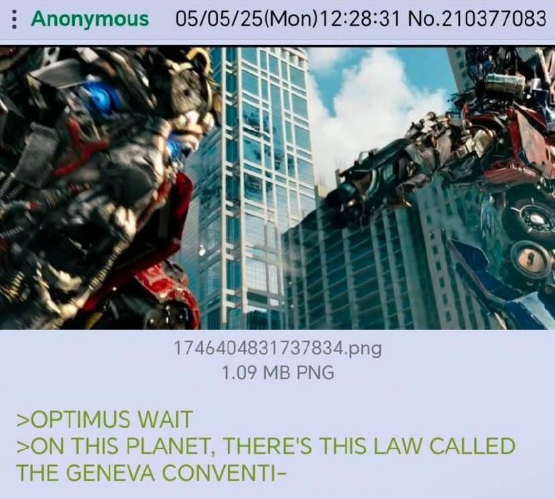 Optimus about to violate the Geneva Convention - meme