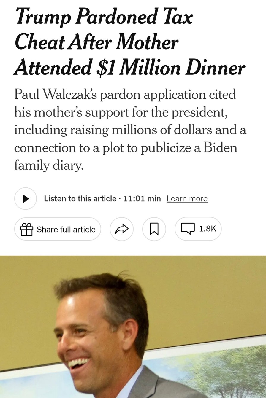 Trump pardoned a tax cheat because mom paid $1M for dinner - meme
