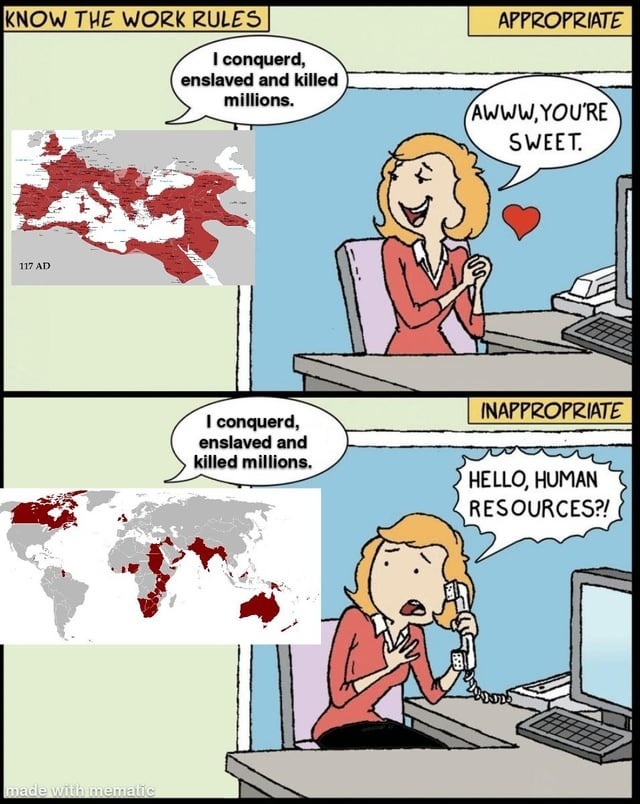 Know the work rules: same history, one gets HR called - meme