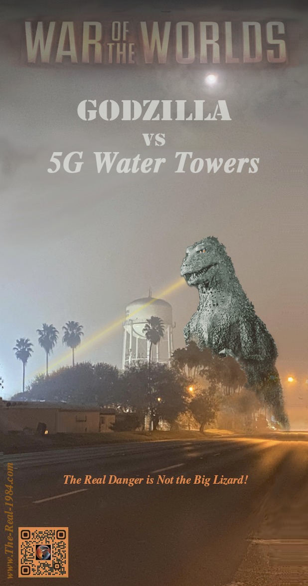 Godzilla vs 5G Water Tower - meme