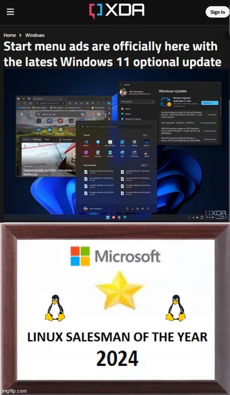Windows 11 start menu ads meme