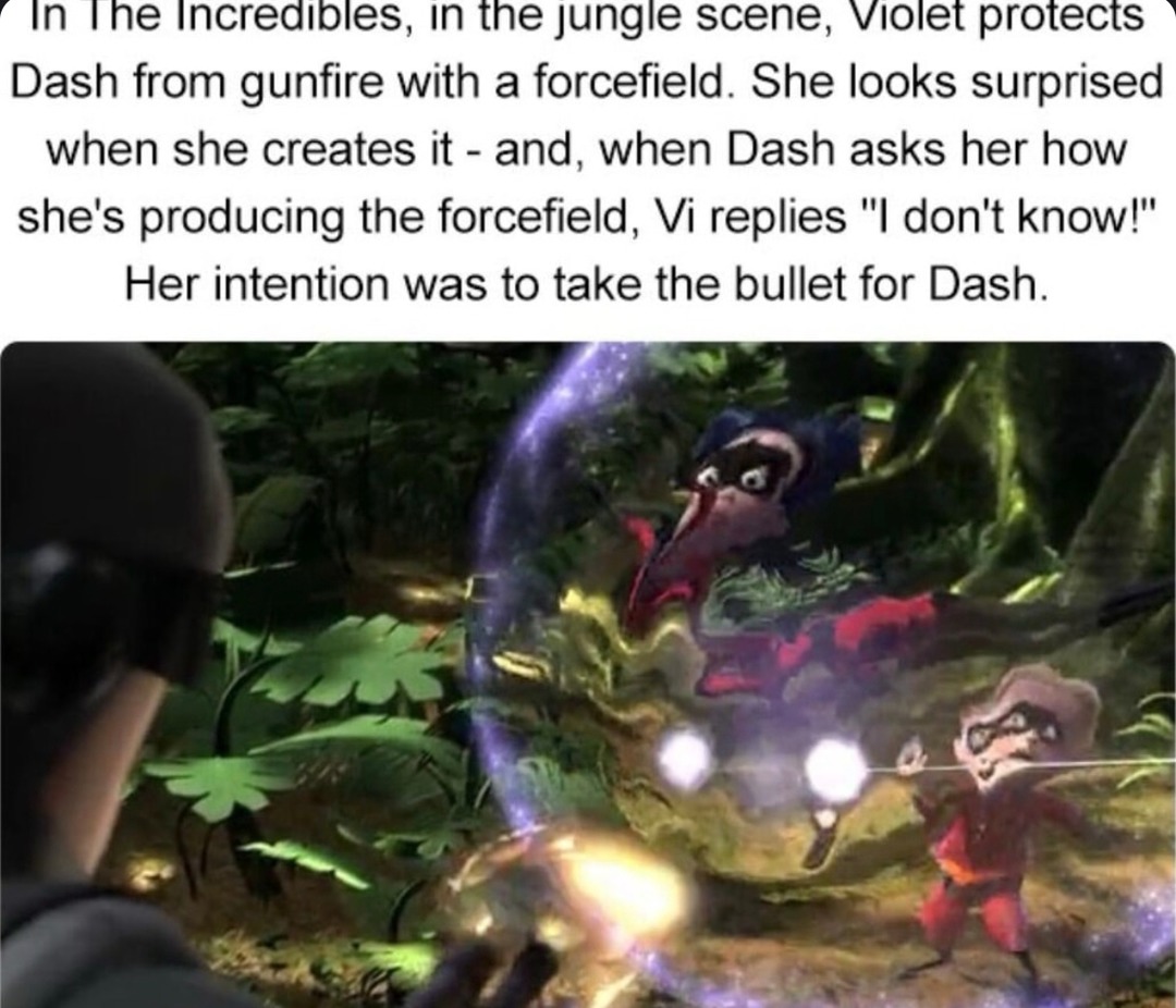 Violet from The Incredibles protecting Dash like a pro – just no idea how she does it - meme