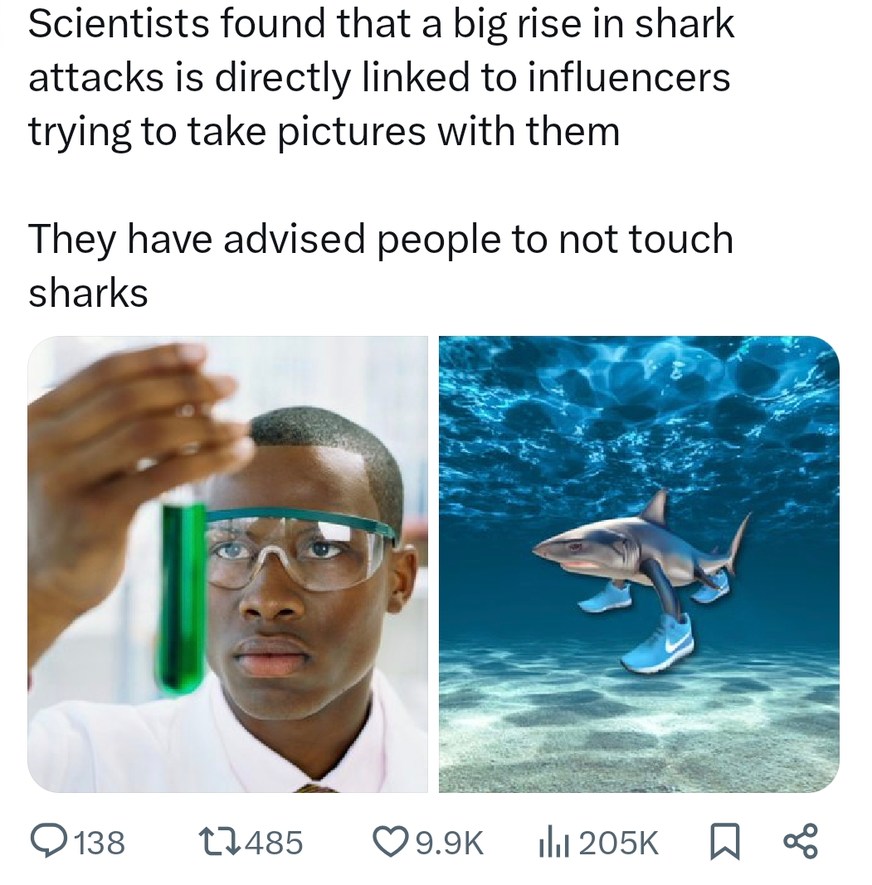 Shark attacks up because influencers can't chill - meme