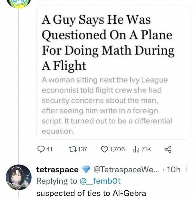 Doing math during a flight - meme