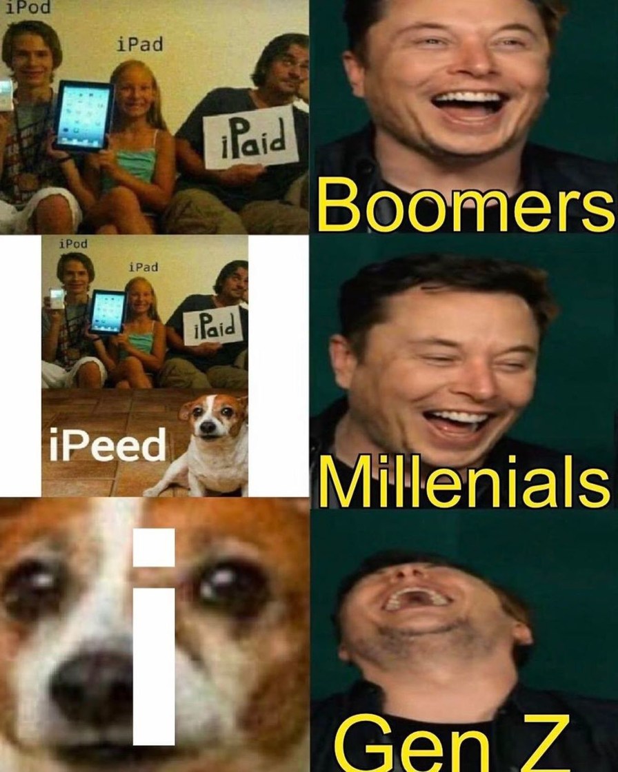 boomers vs millennial vs gen z humor - meme