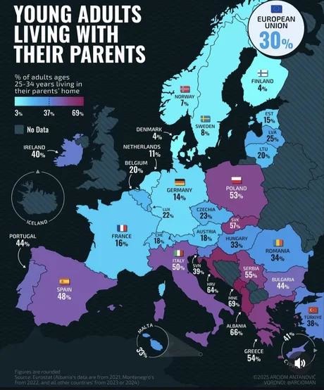 30% of young adults still living with parents. Europe: hold my beer - meme