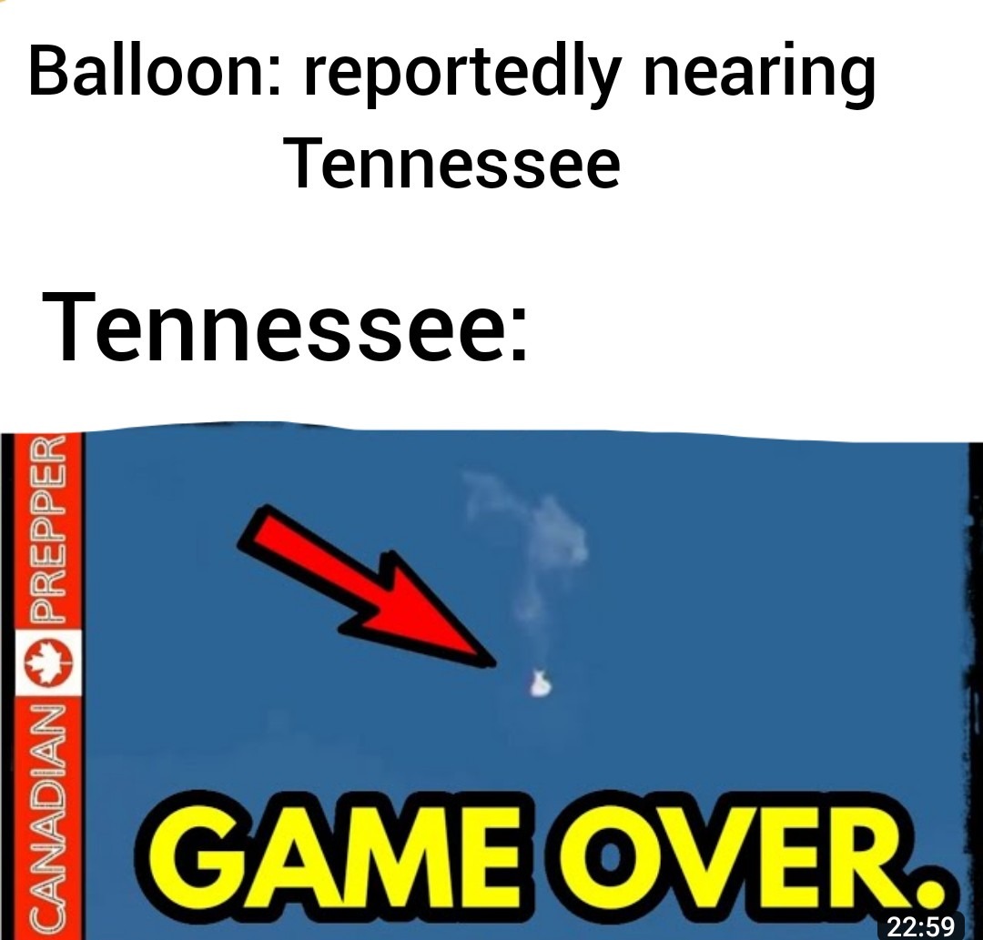 Balloon game over, thx Tennessee - meme