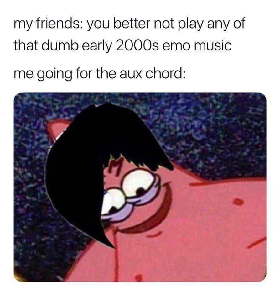 Me ignoring your playlist to blast 2000s emo - meme