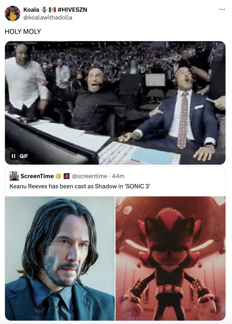 Keanu Reeves has been cast as Shadow in SONIC 3 - meme