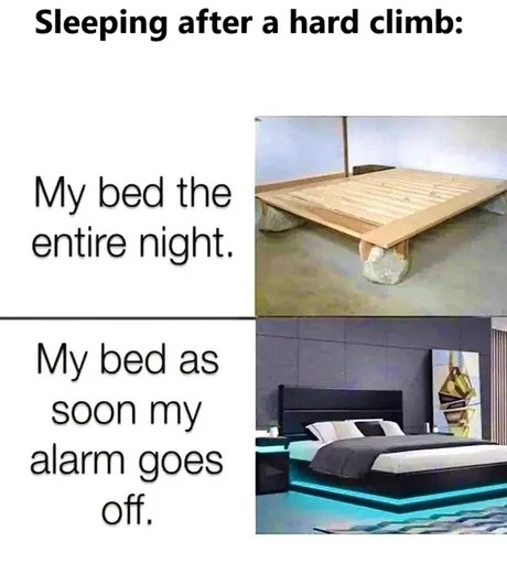 sleeping after a hard climb - meme
