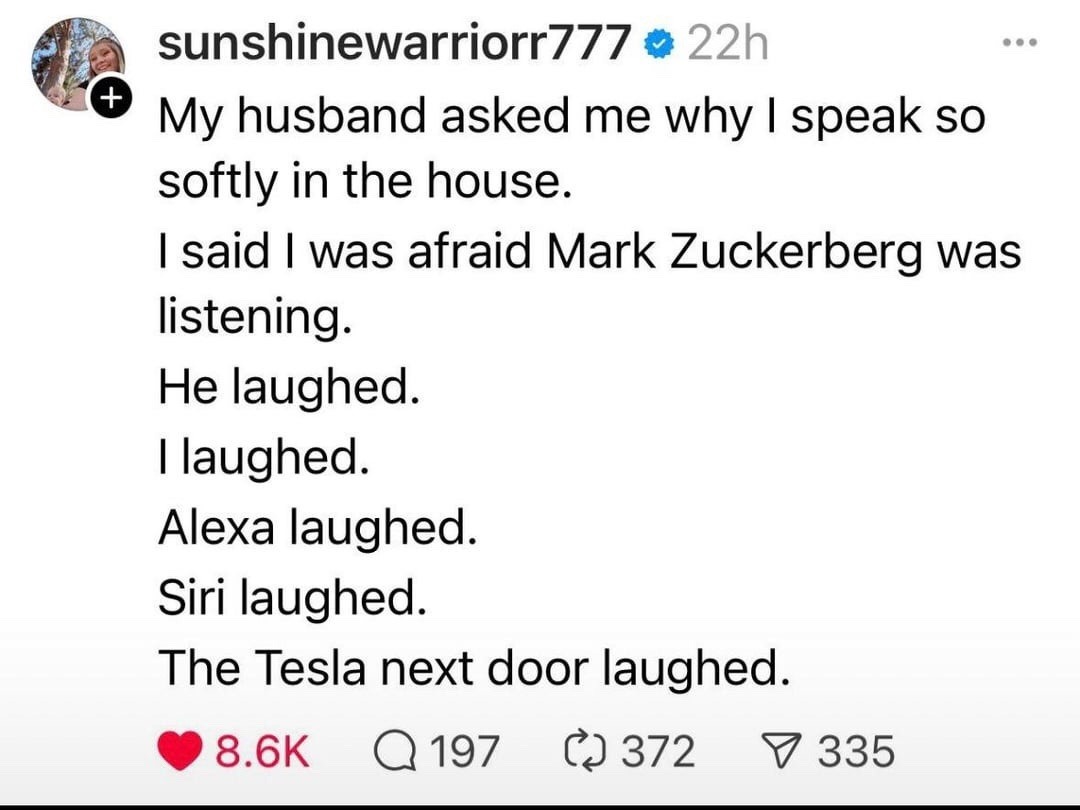 He laughed. Alexa laughed. Siri laughed. The Tesla laughed. I'm not safe - meme