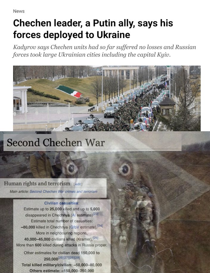 According to a Russian friend, Chechen forces are more organised, more experienced, and more fanatical than regular Russian troops. May God help Ukraine - meme