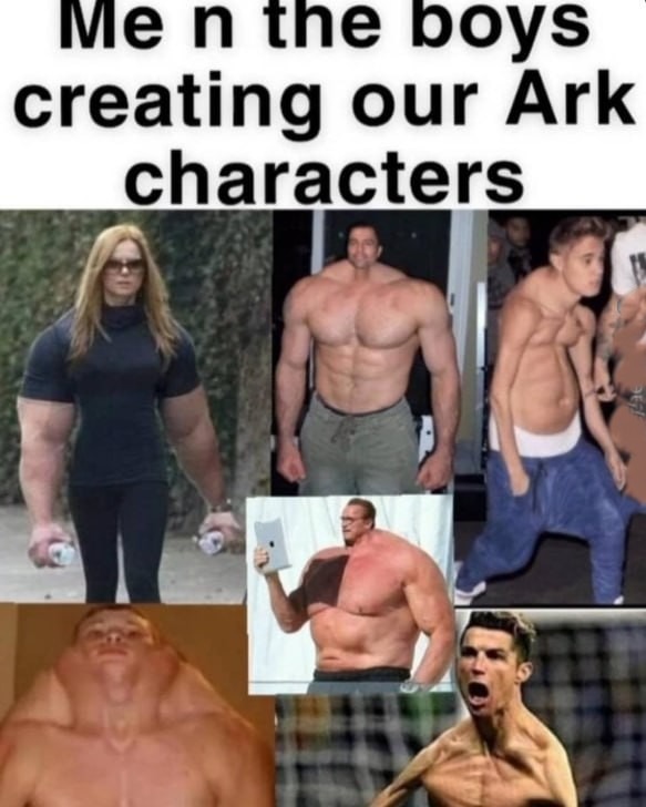 Mis panas y yo creando a los personajes más feos en Ark - meme