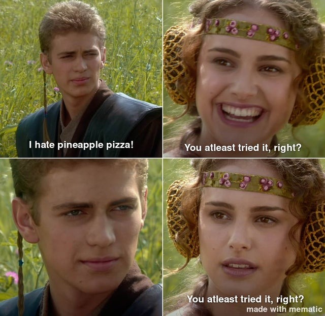 I hate pineapple pizza - meme