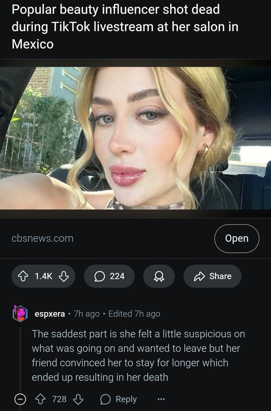 beauty influencer killed mid TikTok live, and it’s heartbreaking - meme