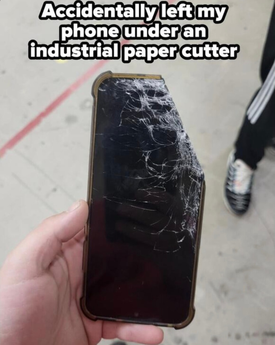 Left my phone under a paper cutter, now it's two phones - meme