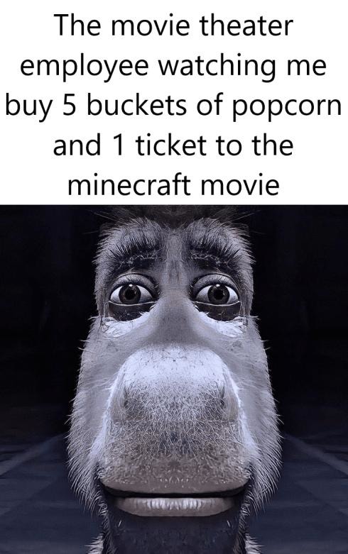 Minecraft movie and popcorn is my self-care routine - meme