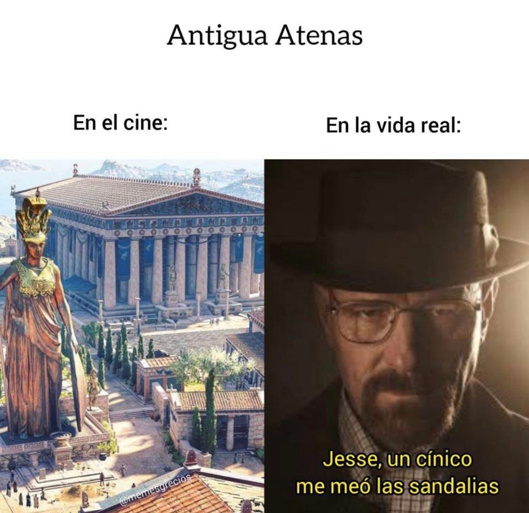 Atenas antigua vs realidad: mearon mis sandalias - meme