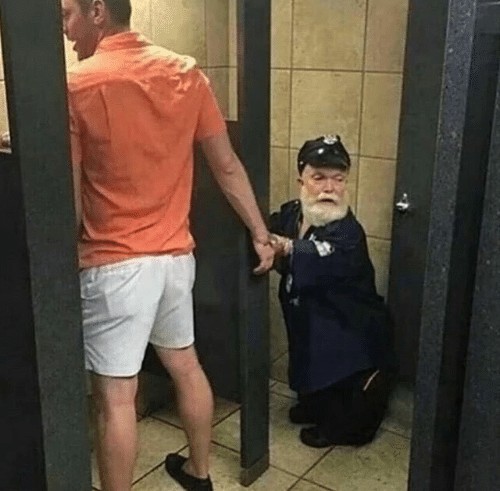 Sometimes we need moral support from a old midget while taking a piss - meme