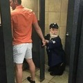 Sometimes we need moral support from a old midget while taking a piss