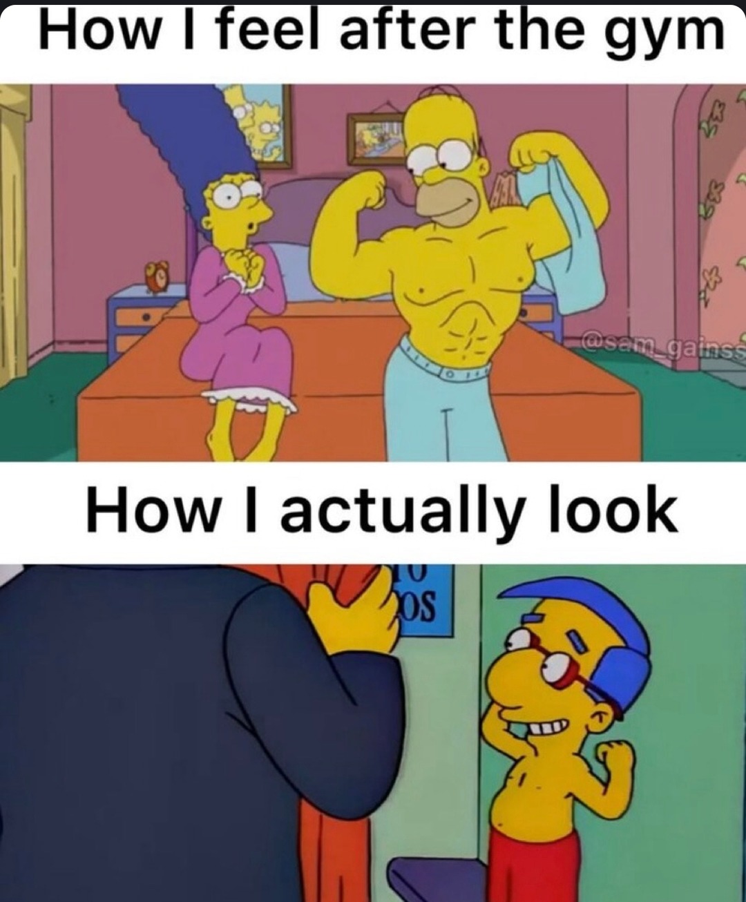 Me after one gym session vs the mirror - meme