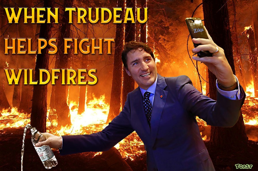 Justin Trudeau fighting wildfires - meme