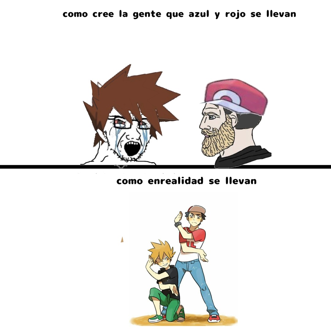 Rojo y azul/gary no son enemigos, son amigos segun sol y luna - meme