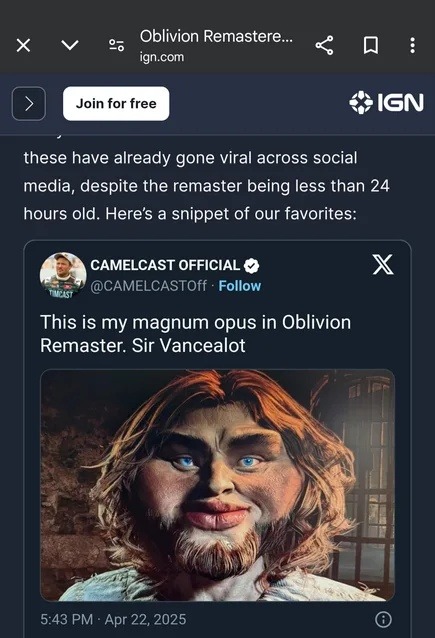 Oblivion remaster already has meme legends