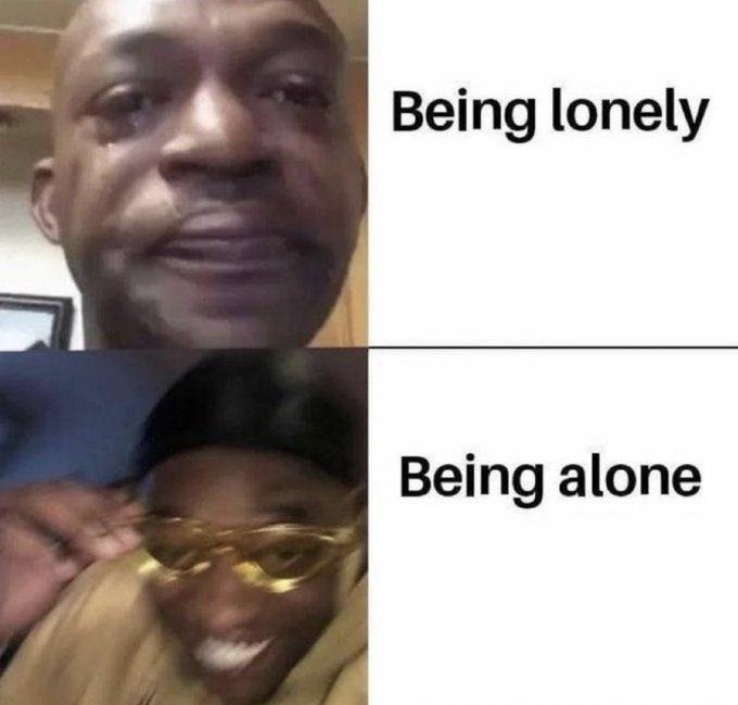 being alone vs being lonely hit way too different - meme