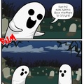 Halloween meme! Battuta squallida ma se siete un fantasma come me "morirete" dal ridere! ... Ops... Ho parlato troppo! *Scappa mangiando un cheeseburger*
