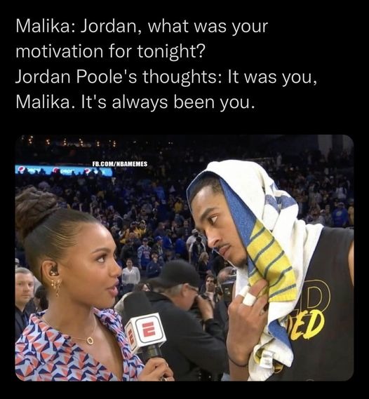 Jordan Poole in love with the interviewer meme