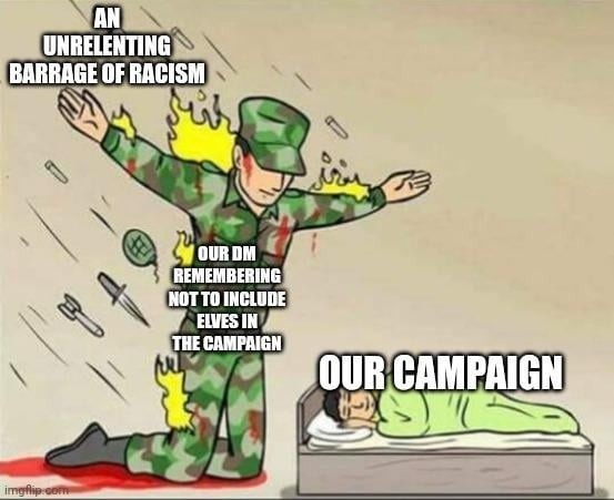 our DM banning elves to dodge fantasy racism discourse - meme