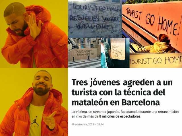 Tres jovenes agreden a un turista en Barcelona - meme