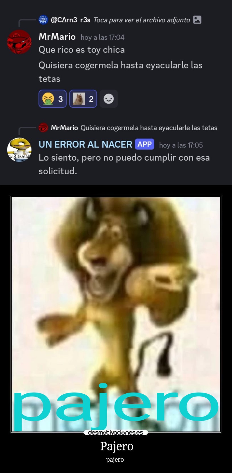 Como Ven a Este Pajero? (Captura sacada del Server de Cjsj de Discord) - meme