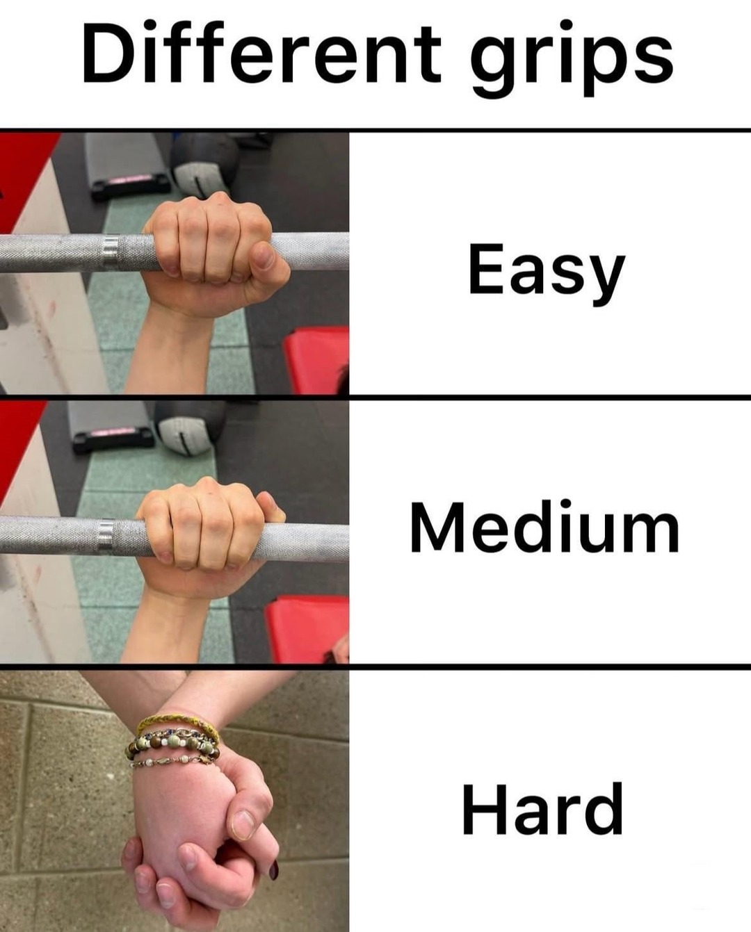 Different grips: Easy, medium, emotional damage - meme