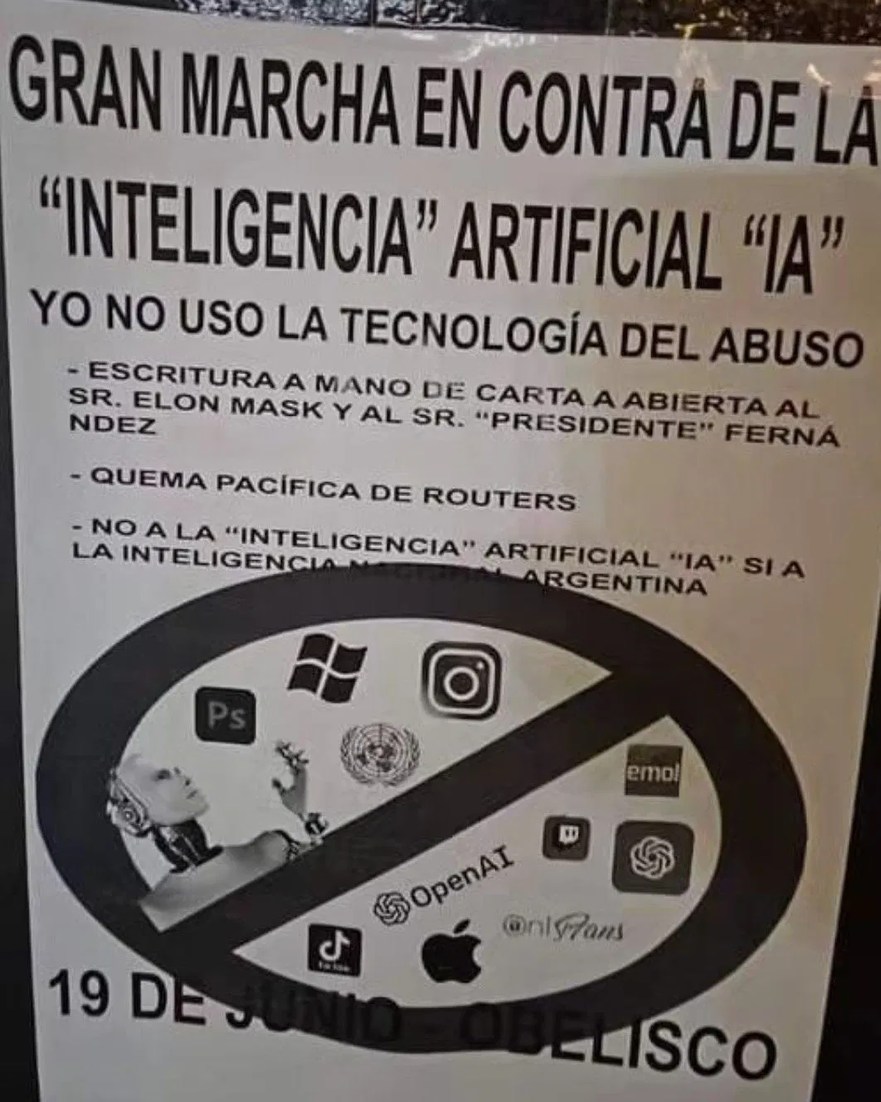 Protestar contra la inteligencia artificial con un aviso mal diseñado que demuestra estupidez natural, Argentina tenía que ser - meme