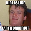 Dirt is like earth dandruff. Where's the hair?