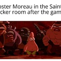 Foster Moreau in the Saints locker room