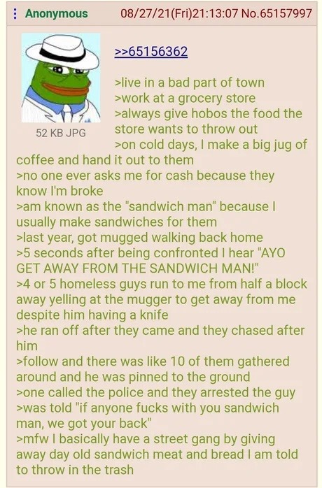 They tried to mug Sandwich Man. Got mobbed by the homeless justice league - meme
