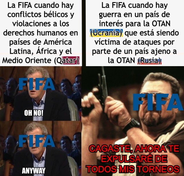 La FIFA siendo eurocentriste e hipócrita, típico. Lo peor es que dicen "no involucrarse en política" - meme