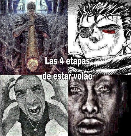 Las 4 fases de estar volao y no saber si reír o dormir - meme